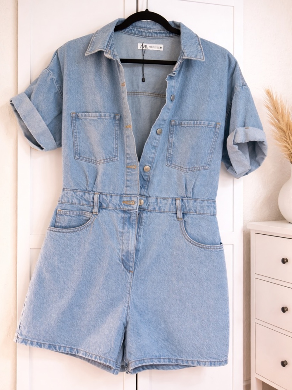 ZARA Light Wash Denim Short Jumpsuit Romper